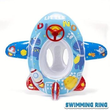 1Pc Youngsters' Dinosaur Spaceship Swim Ring - Durable Pvc Material, Fun Cartoon Design With Space Theme, Blue & Red Accents, Perfect For Summer Pool Or Beach Adventures, Dinosaur Toys