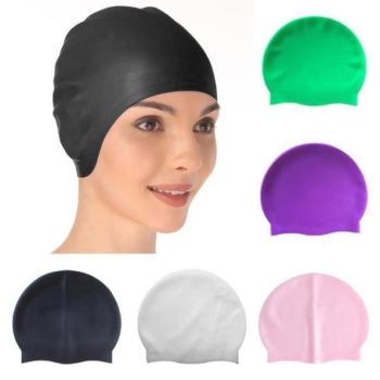 Men Women Silicone Elastic Protect Ears Pool Beach Swimming Hat Swim Cap, Solid Color