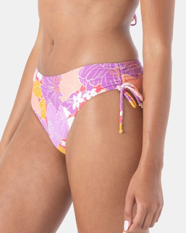 Bikini Bottoms | Women Roxy Bell Bottom Blooms Hipster Lace Full Bikini Bottom Lilac Multi - Image 3