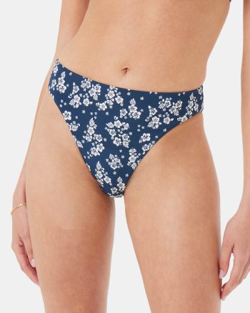 Bikini Bottoms | Women Roxy Hibiscus Haven Midrise High Leg Mod Bikini Bottom Mood Indigo