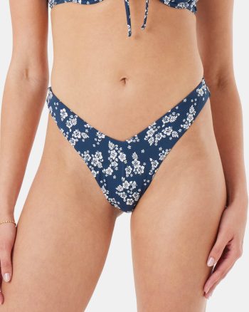 Bikini Bottoms | Women Roxy Hibiscus Haven V Front Cheeky Bikini Bottom Mood Indigo