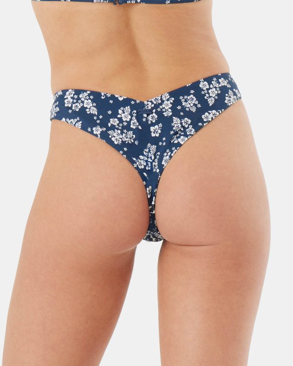 Bikini Bottoms | Women Roxy Hibiscus Haven V Front Cheeky Bikini Bottom Mood Indigo - Image 3