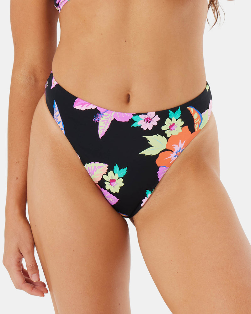 Bikini Bottoms | Women Roxy Wanderlust Midrise High Leg Mod Bikini Bottom Multi Floral Black
