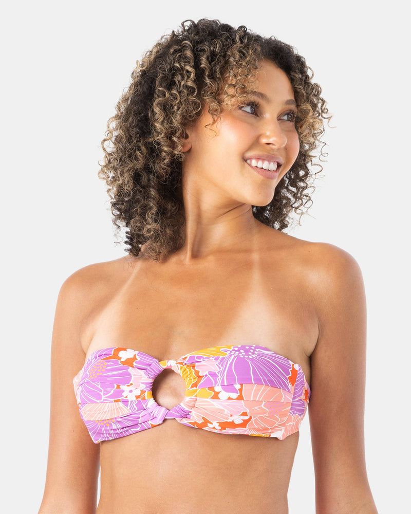 Bikini Tops | Women Roxy Bell Bottom Blooms Ring Bandeau Bikini Top Lilac Multi - Image 4