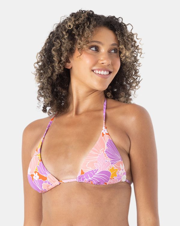 Bikini Tops | Women Roxy Bell Bottom Blooms Tiki Triangle Bikini Top Lilac Multi - Image 3