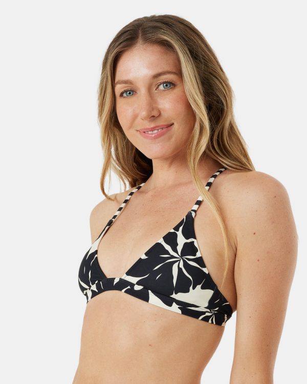Bikini Tops | Women Roxy Hang Loose Athletic Triangle Bikini Top Black/ivory - Image 3