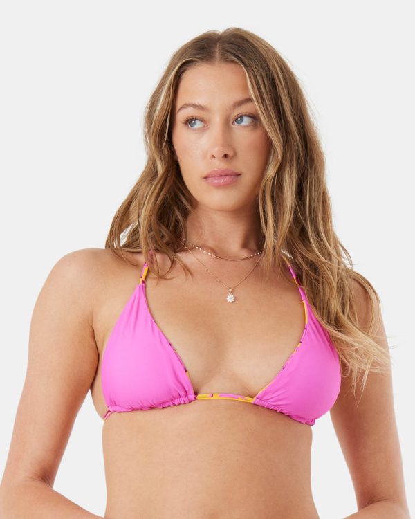 Bikini Tops | Women Roxy Island Time Reversible Mini Tiki Triangle Bikini Top Golden Rod - Image 3