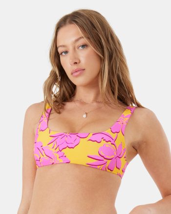 Bikini Tops | Women Roxy Island Time Reversible Square Neck Bralette Bikini Top Golden Rod