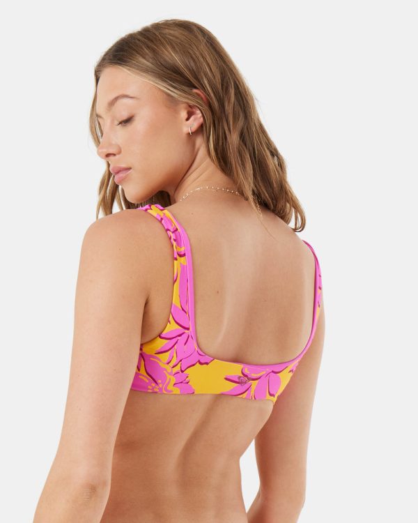 Bikini Tops | Women Roxy Island Time Reversible Square Neck Bralette Bikini Top Golden Rod - Image 2