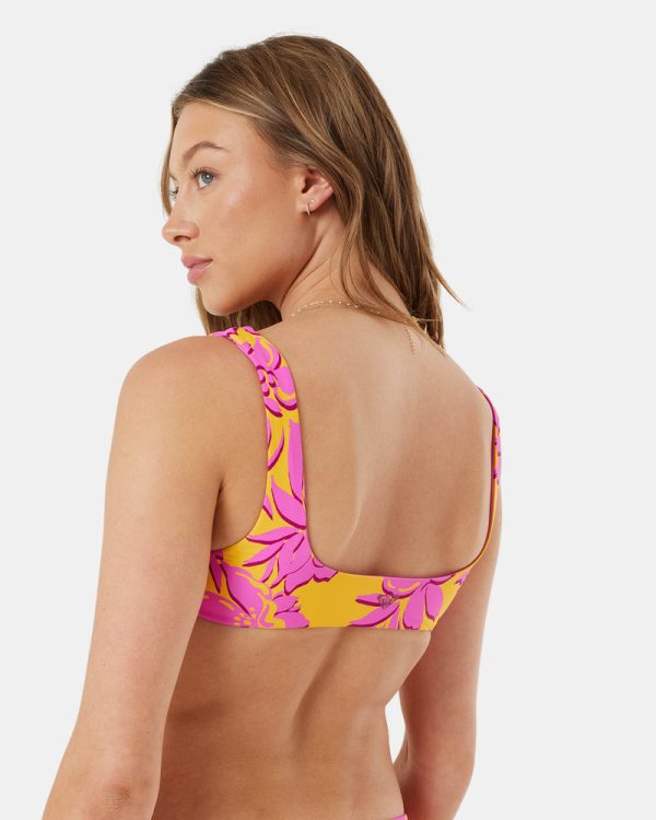 Bikini Tops | Women Roxy Island Time Reversible Square Neck Bralette Bikini Top Golden Rod - Image 4