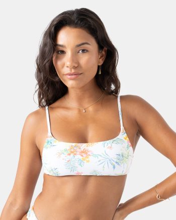 Bikini Tops | Women Roxy North Shore Reversible Bralette Bikini Top Multi Floral White
