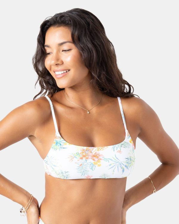 Bikini Tops | Women Roxy North Shore Reversible Bralette Bikini Top Multi Floral White - Image 3