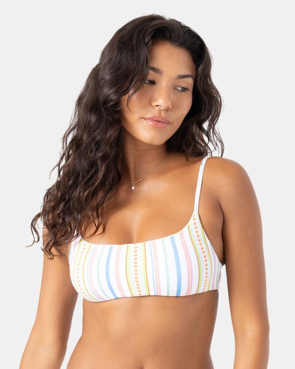 Bikini Tops | Women Roxy North Shore Reversible Bralette Bikini Top Multi Floral White - Image 4
