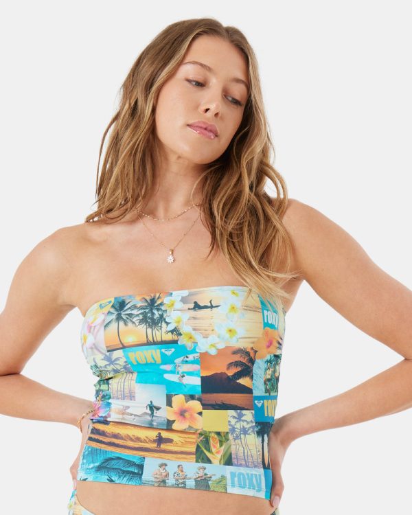 Bikini Tops | Women Roxy Postcards From Paradise Tube Top Bikini Top Multi Graphic - Image 3