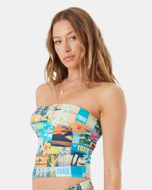 Bikini Tops | Women Roxy Postcards From Paradise Tube Top Bikini Top Multi Graphic - Image 4