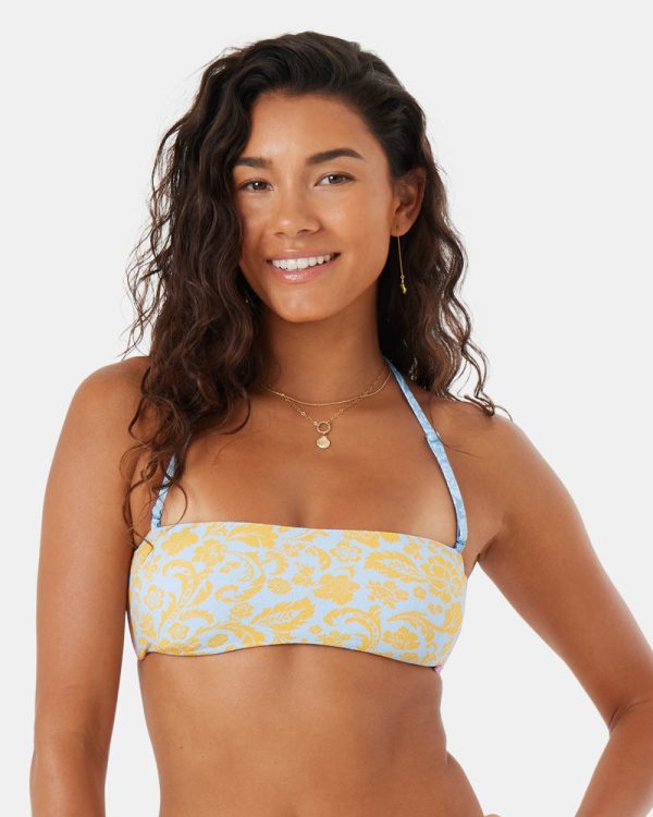 Bikini Tops | Women Roxy Tapestry Patchwork Bandeau Lace Up Bikini Top Multi Floral Colorblock - Image 3