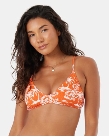 Bikini Tops | Women Roxy Vacay Vibes Athletic Triangle Bikini Top Red Floral