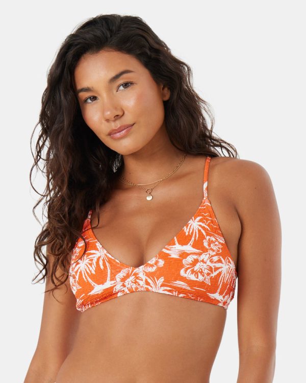 Bikini Tops | Women Roxy Vacay Vibes Athletic Triangle Bikini Top Red Floral