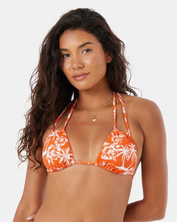 Bikini Tops | Women Roxy Vacay Vibes Double Strap Tiki Triangle Bikini Top Red Floral