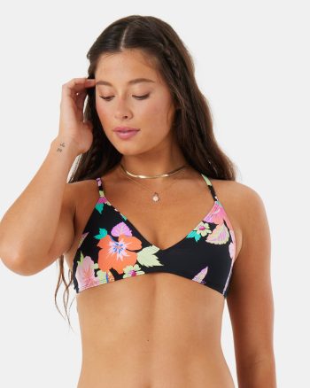 Bikini Tops | Women Roxy Wanderlust Athletic Triangle Bikini Top Multi Floral Black