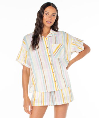 Button Ups | Women Roxy Beach Nostalgia Button Up Egret Bali Stripe