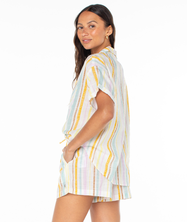 Button Ups | Women Roxy Beach Nostalgia Button Up Egret Bali Stripe - Image 3