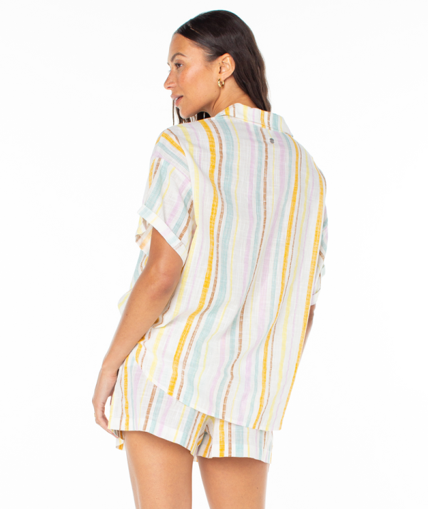 Button Ups | Women Roxy Beach Nostalgia Button Up Egret Bali Stripe - Image 5