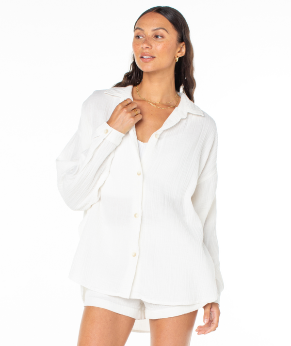 Button Ups | Women Roxy Morning Time Button Up Egret Solid - Image 3
