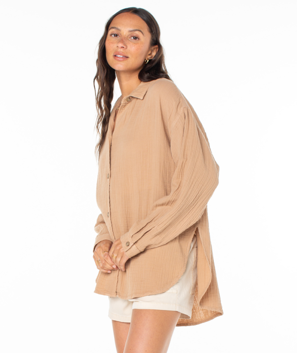 Button Ups | Women Roxy Morning Time Button Up Praline Solid - Image 5