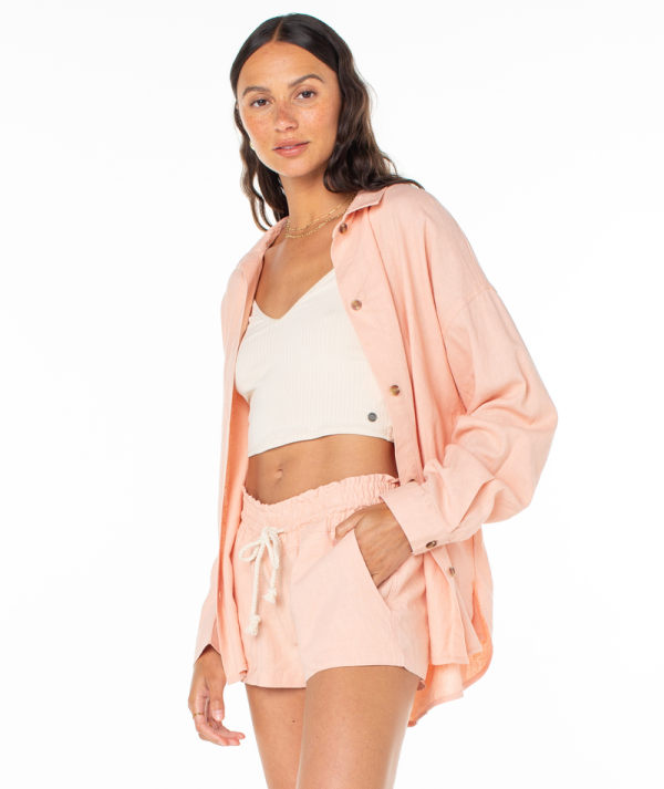 Button Ups | Women Roxy Morning Time Button Up Rose Cloud Solid - Image 5