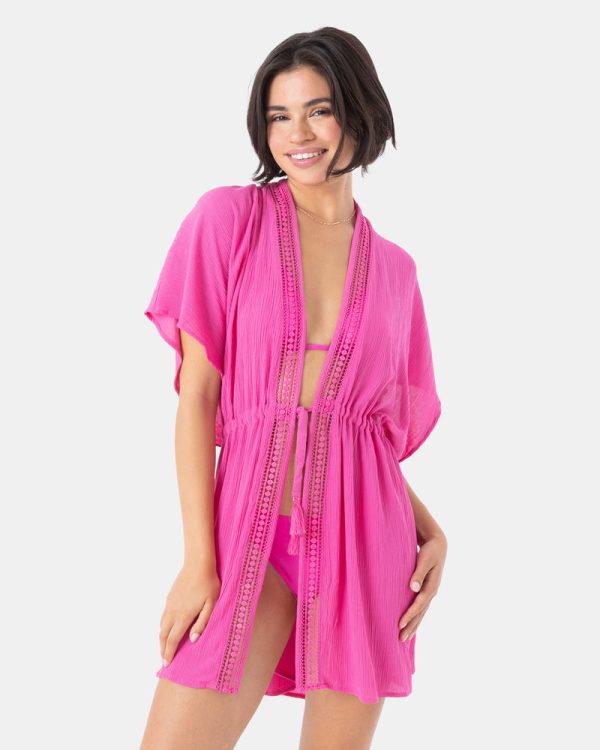 Cover Ups | Women Roxy Sun Kissed Kimono Cover Up Pink - Image 3