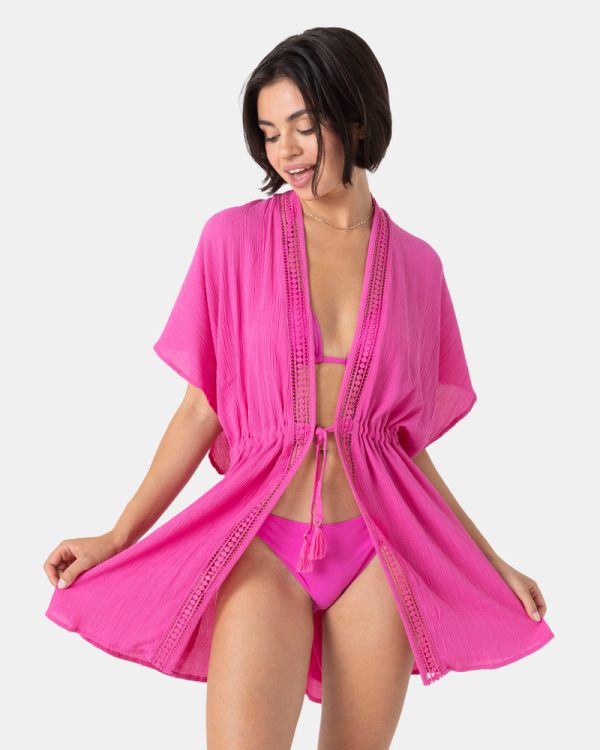 Cover Ups | Women Roxy Sun Kissed Kimono Cover Up Pink - Image 7
