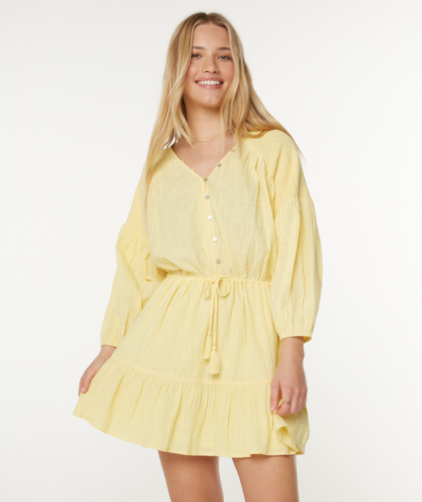 Dresses | Women Roxy Bright Lotus Mini Dress Golden Haze Solid - Image 5