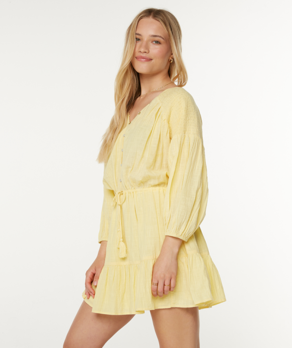 Dresses | Women Roxy Bright Lotus Mini Dress Golden Haze Solid - Image 6