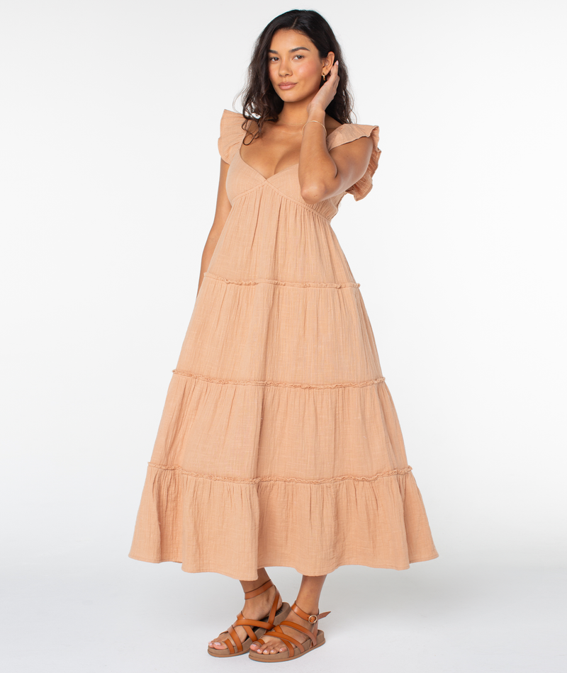 Dresses | Women Roxy Palmy Days Midi Dress Praline Solid