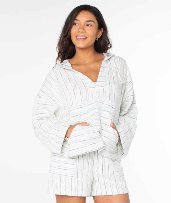 Hoodies & Jackets | Women Roxy Rich Coast Striped Poncho Cloud Dancer Sea Crest Blue Stripe