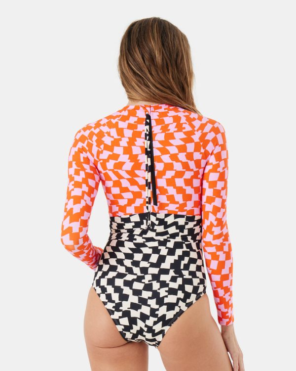 Rashguards | Women Roxy Checked Out Surf Suit Black/pink - Image 2