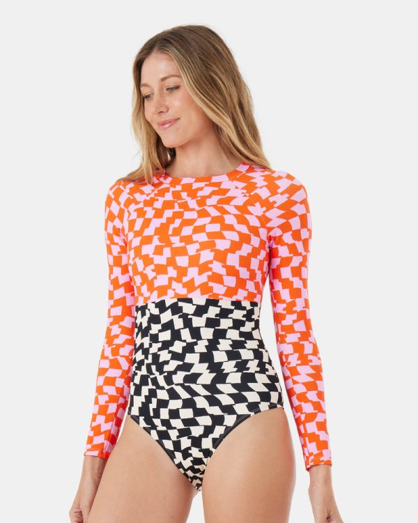 Rashguards | Women Roxy Checked Out Surf Suit Black/pink - Image 3