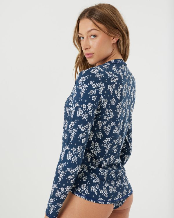 Rashguards | Women Roxy Hibiscus Haven Sea Skippin Rashguard Mood Indigo - Image 2