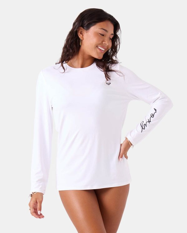 Rashguards | Women Roxy New Enjoy Waves Long Sleeve Lycra Rashguard Bright White - Image 3