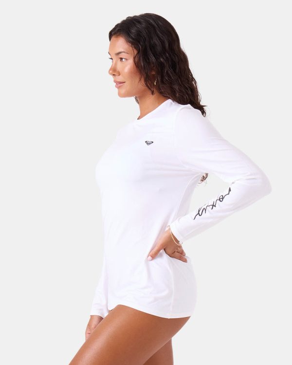 Rashguards | Women Roxy New Enjoy Waves Long Sleeve Lycra Rashguard Bright White - Image 4