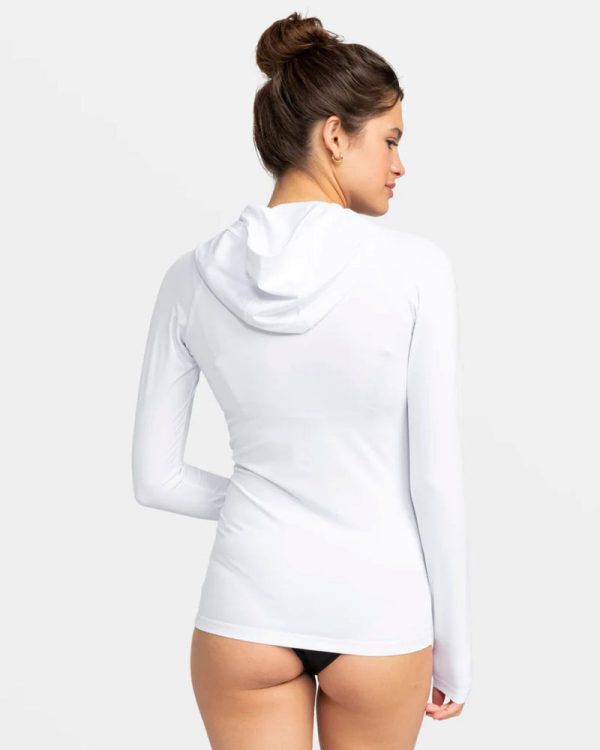 Rashguards | Women Roxy New Essentials Long Sleeve Hoodie Zipped Rashguard Bright White - Image 2