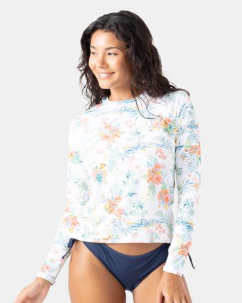 Rashguards | Women Roxy North Shore Sea Skippin Rashguard Multi Floral White