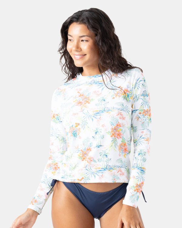 Rashguards | Women Roxy North Shore Sea Skippin Rashguard Multi Floral White