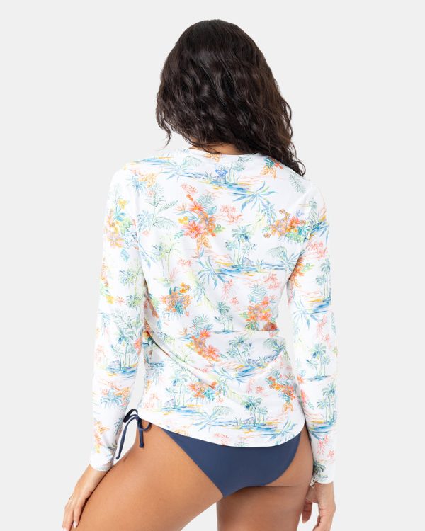 Rashguards | Women Roxy North Shore Sea Skippin Rashguard Multi Floral White - Image 2