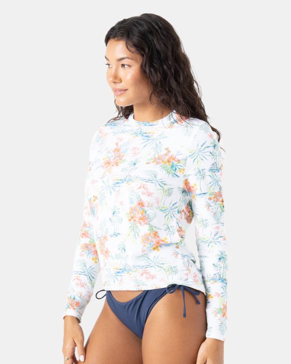 Rashguards | Women Roxy North Shore Sea Skippin Rashguard Multi Floral White - Image 3