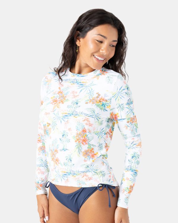 Rashguards | Women Roxy North Shore Sea Skippin Rashguard Multi Floral White - Image 4