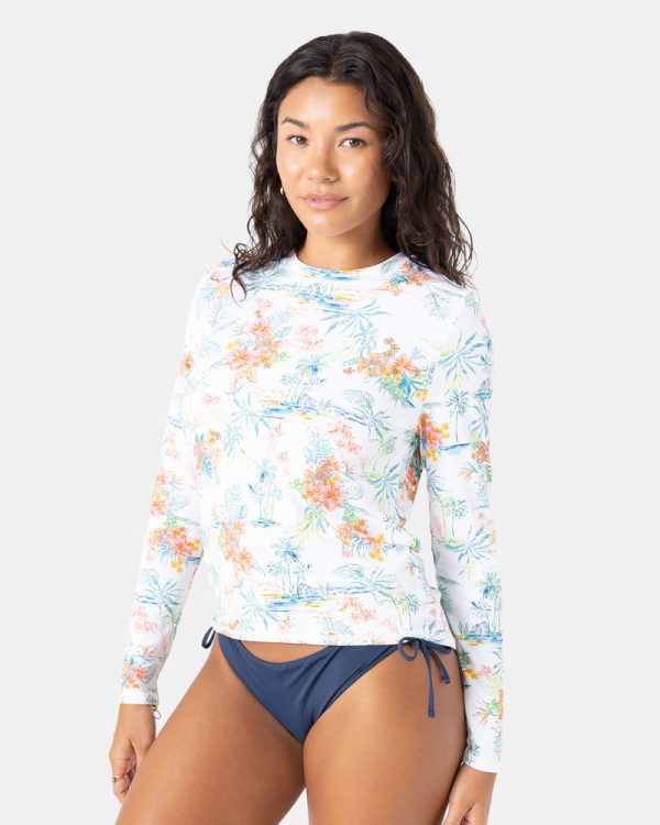 Rashguards | Women Roxy North Shore Sea Skippin Rashguard Multi Floral White - Image 5