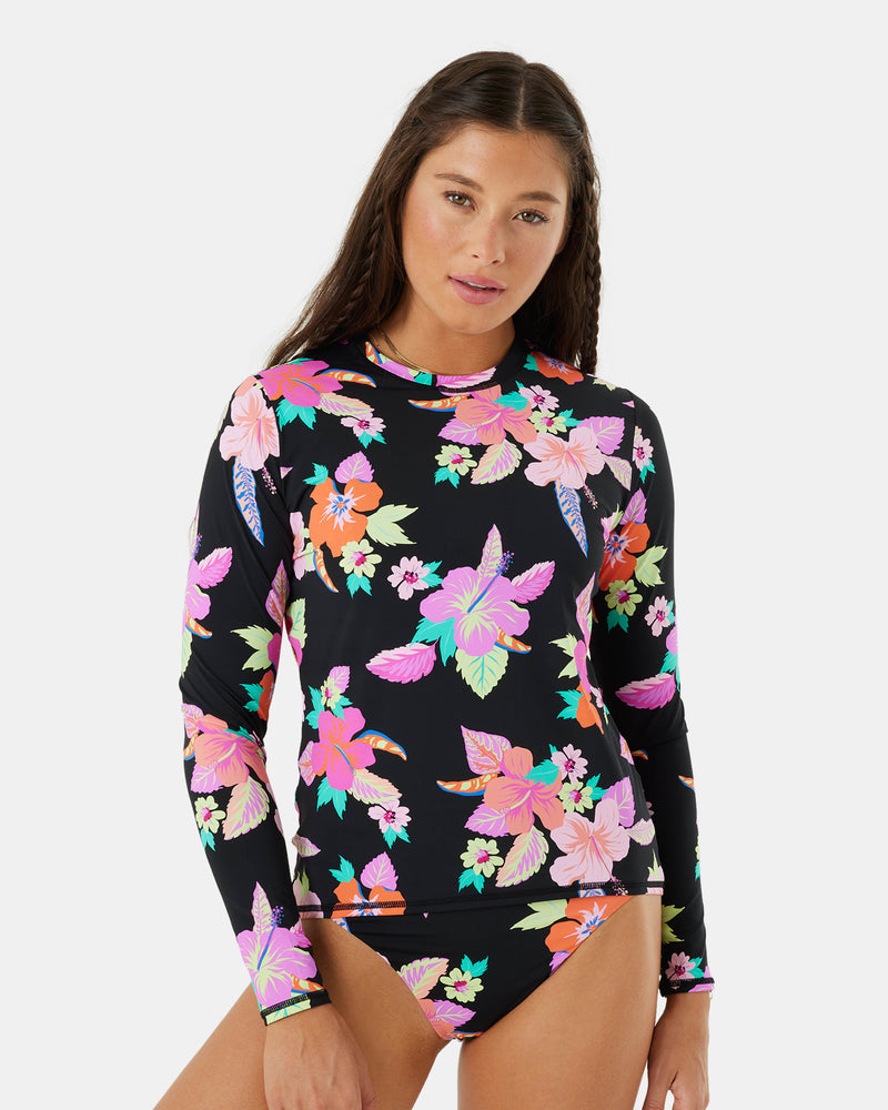Rashguards | Women Roxy Wanderlust Sea Skippin Rashguard Multi Floral Black