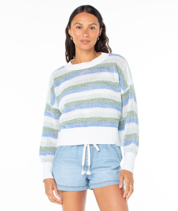 Sweaters | Women Roxy Frankie Stripe Sweater Azure Blue Frankie Stripe